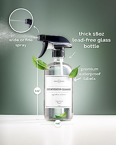 Vine Creations Glass Spray Bottles, 2 Pack Refillable Spray Bottles for Cleaning Solutions, Plant Misters, Clear Glass Spray Bottle for hair, 16 oz Mister Spray Bottle with Waterproof Labels - color: Clear Bottle / Black Nozzle