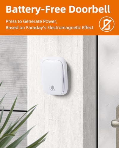 Wireless Doorbell, Battery Free Door Chime, 600ft, 38 Chimes, IP68