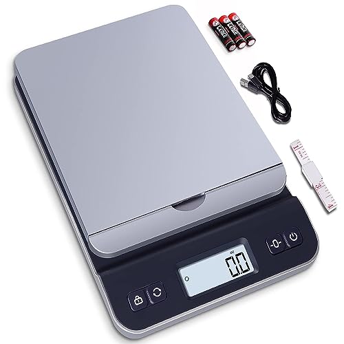 QP Shipping Scale, 86lb/0.1oz High Accuracy Digital Postal Scale for Packages, Hold/Tare Function, Backlit LCD Display, Flip-up Holder, Postage Scale, Mail Scale, Battery & Tape Measure Included - color: Blue