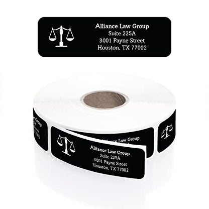 Legal Professional Lawyer Rolled Address Label/Roll of 250 Black Legal Esquire Symbol Personalized Address Labels/Designer Return Address Stickers in Elegant Plastic Dispenser - size: 250 Labels, style: Legal Professional Lawyer