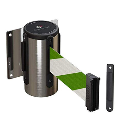 Crowd Control Warehouse WMB-125 Wall Mount Retractable Belt Barrier, 11 Ft - color: Green & White Diagonal Stripes, size: Solid Color