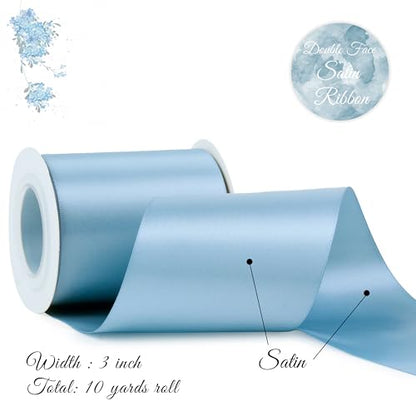 Dusty Blue Double-Faced Satin Ribbon, 3 Inch x 10 Yards - color: Dusty Blue