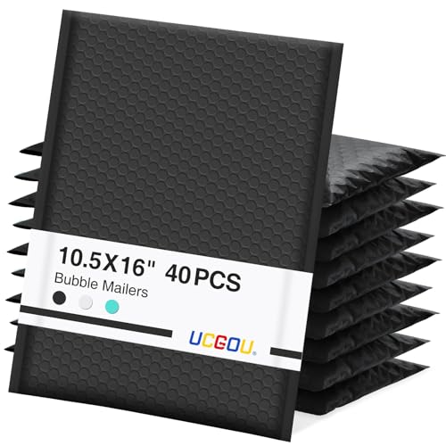 UCGOU Bubble Mailers 10.5x16" 40 Pack Usable Size 10.5x15" Black Padded - color: Black, size: 10.5x16" 40PC