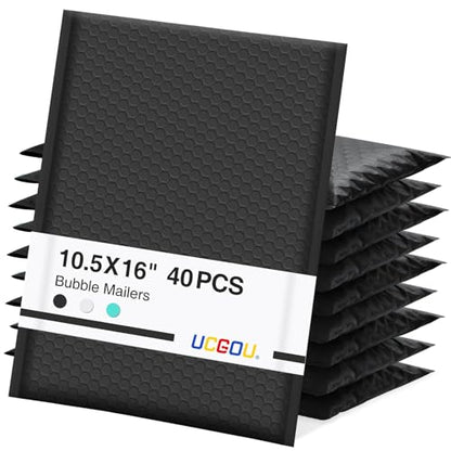 UCGOU Bubble Mailers 10.5x16" 40 Pack Usable Size 10.5x15" Black Padded - color: Black, size: 10.5x16" 40PC