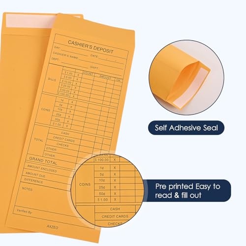 1000-Count Cash Deposit Envelopes, #11 Self-Sealing, 28lb Brown Kraft Paper Cash Envelopes for Small Businesses, Retailers, Restaurants