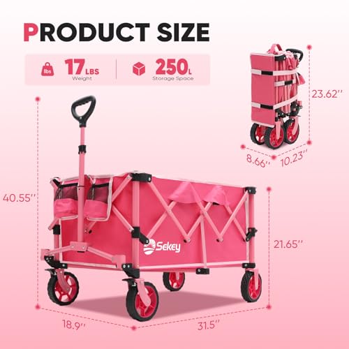 Sekey Collapsible Wagon, 300 lb Capacity, 29 in Cargo Bed, Compact Fold - color: Light Pink, size: 300lbs