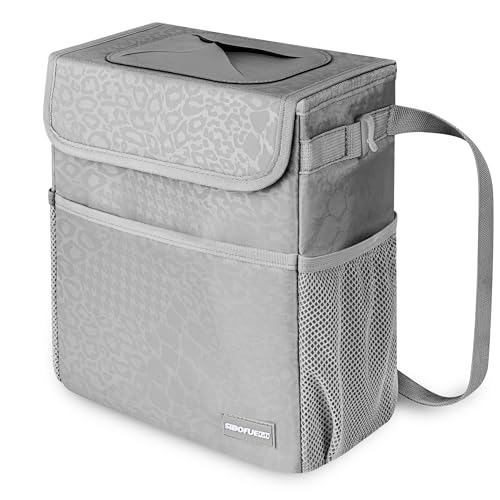 SIBOFUEGO Cute Car Trash Can with Lid, Collapsible, Leak-Proof, 2 Gallon - color: Gray Leopard, size: 2 Gallons