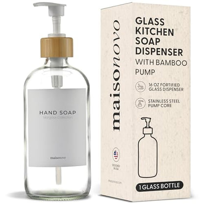 Maisonovo Dish Soap Dispenser - Clear Soap Dispenser White Bamboo Pumps - color: Clear White