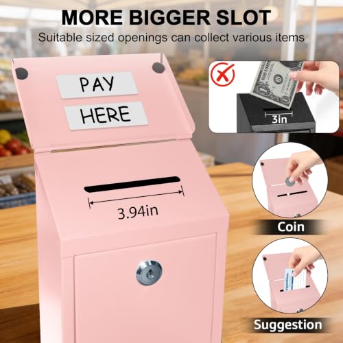CHONOVO Metal Cash Box 10.2" with 2 Magnetic Whiteboard, Pink - color: Pink