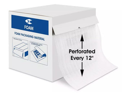 24" Wide x 175' Long 1/8" Thick Packing Foam Roll, Perforated, In Box For Shipping, Packing, Moving, and Storage; Moisture Repellent