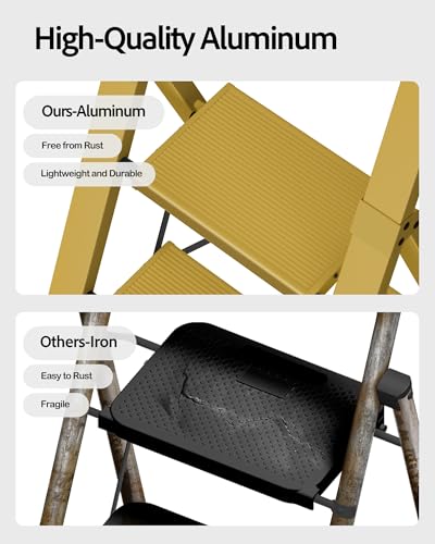 Taranta 3 Step Ladder,Aluminum Step Stool Foldable-Twilight Yellow - color: Twilight Yellow, size: 3 Step