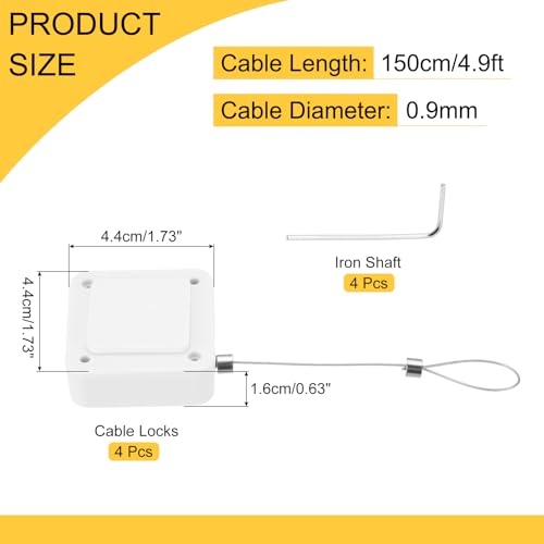 MECCANIXITY 4.9ft Retractable Cable Lock w/Latch Remote Control White 4pcs - color: White, size: 4.9ft
