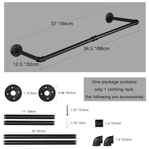 AddGrace Industrial Pipe Clothing Garment Rack Black 34.5 Inch 1 Pack - color: Black