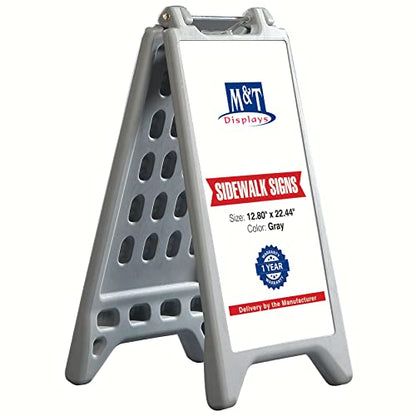 M&T Displays Floor Standing A-Frame Plastic Sign Holder Double Sided Street Sidewalk Sandwich Board Waterbase Advertising Poster Stand Outdoor Gray 12.80x22.44" for Pavement Store Retail Real Estate