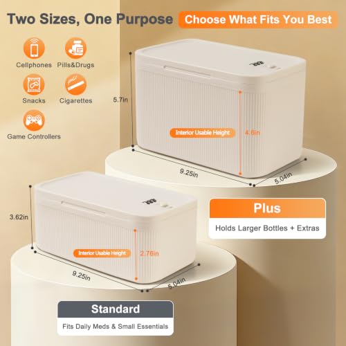 Upgraded Taller Lock Box for Medication, Phone Jail & Snacks – Large Lockable Storage Box with 3-Digit Combination Lock, Food-Safe BPA-Free Plastic– Medicine Lock Box for Home, Fridge, Travel - color: Beige Plus
