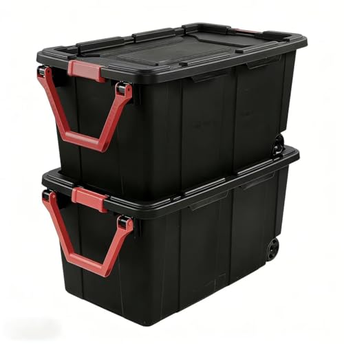 40-gallon wheeled plastic storage boxes with handles, black, 2-pack