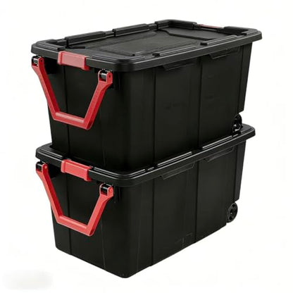 40-gallon wheeled plastic storage boxes with handles, black, 2-pack