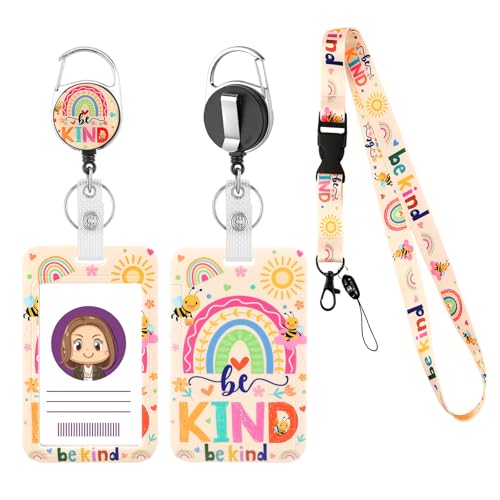 Be Kind Lanyard with Card Holder, Rainbow Badge Holder with Retractable Badge Reel Detachable Cute Rainbow Neck Lanyard for Kids Adults Nurses Teacher Student - style: Rainbow be kind
