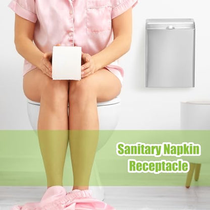 Tioncy 2 Pcs Sanitary Disposal Tampon Napkin Bathroom Receptacle Wall Mounted with Sanitary Receptacle Liner Frame Holder Stainless Steel Mini Bin Restroom Commercial Small Space (Natural Color)