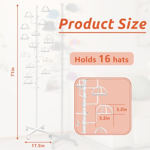 Montex Hat Rack Stand 15 Hooks, Hat Display Stand Metal, Hat Display for Stores, 15 Customizable Circular Hooks (White) - color: White