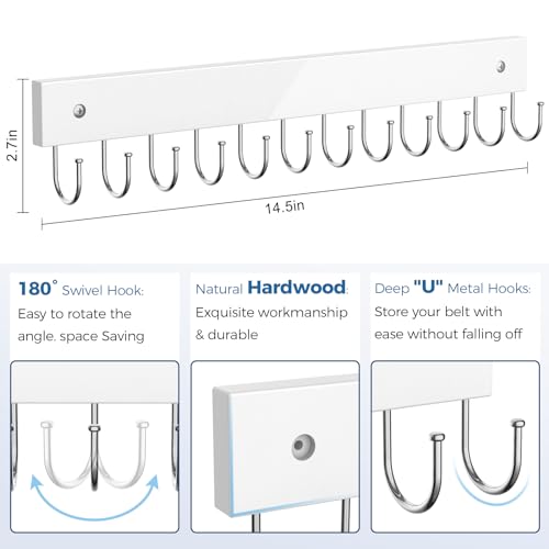 Belt Hanger Wall Mounted, Wooden Belt Organizer - color: White, size: 1 Pack-Belt