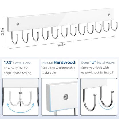 Belt Hanger Wall Mounted, Wooden Belt Organizer - color: White, size: 1 Pack-Belt
