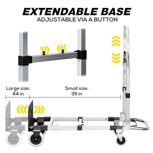 3 in 1 Convertible Hand Truck Dolly, 600Lbs Heavy Duty Folding Hand Truck Dolly Cart with Wheels, Adjustable Handle Angle & Expandable Base for Moving Home, Shopping, Office, Warehouse, Black