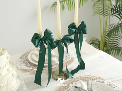 HUIHUANG 1-1/2 inch Dark Green Double-Faced Satin Ribbon Continuous 100 Yds - color: Dark Green, size: 1-1/2 inch