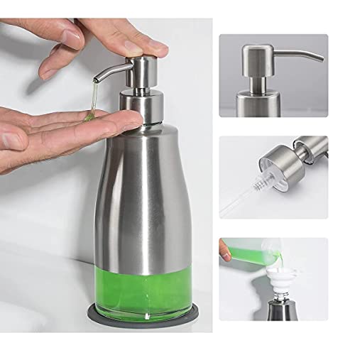 Gaussra Soap Dispenser with Coaster and Stickers - 11 OZ / 320 ML - color: Brushed Nickel