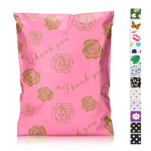 JinRuiKJ Thank You Poly Mailers 10x13 25 Pack, Gold Rose Design - color: Gold Rose, size: 10x13'' - 25 Pack