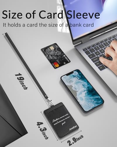 Carbon Fiber Work ID Card Holder with Lanyard, Black Customized - color: Black Customized