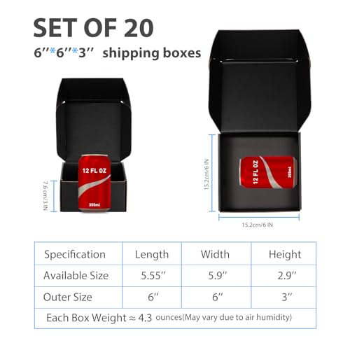 Black Shipping Boxes 6x6x3 Inches, 20 Pack - color: Black, size: 6x6x3 Inch