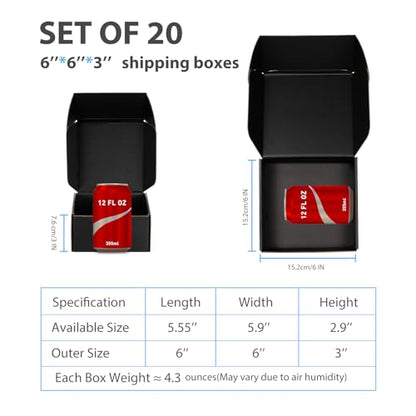 Black Shipping Boxes 6x6x3 Inches, 20 Pack - color: Black, size: 6x6x3 Inch