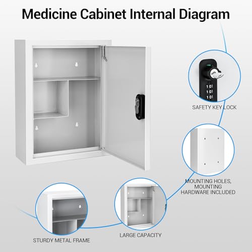 Locking Medicine Cabinet with Combination Lock and Safety Key