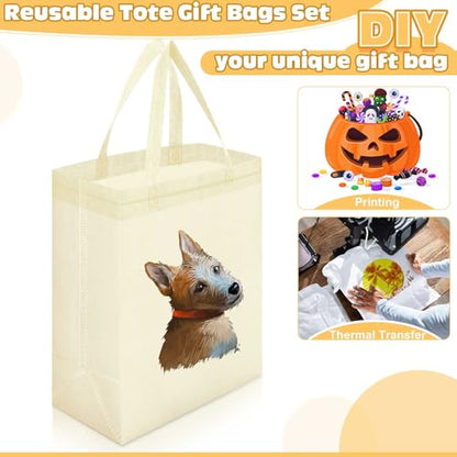 Windyun 50 Pcs Reusable Tote Bag Bulk 8 x 4 x 10 Inch, Beige - color: Beige