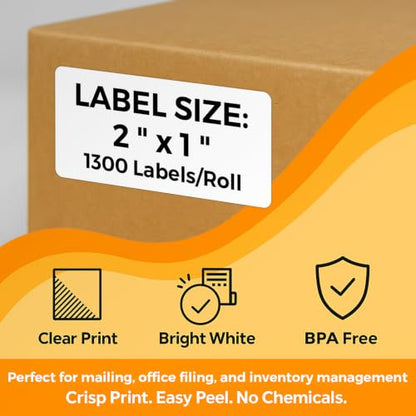 24-Roll (1300/Roll) 2" x 1" Thermal Barcode & SKU Labels, 1" Core - size: 2" x 1" - 24 Rolls (31200 Labels)