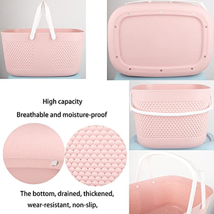 rejomiik Portable Plastic Shower Caddy Basket Organizer with Handles, Pink - color: Pink