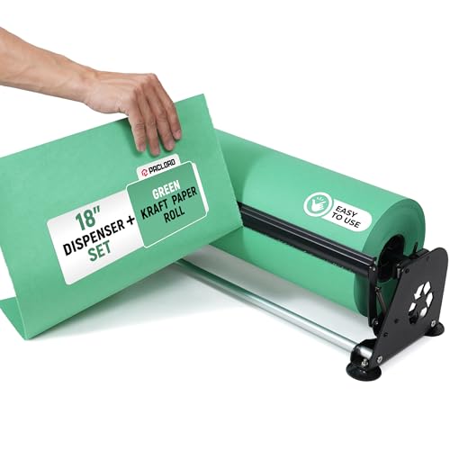 18" Paper Dispenser with Cutter + Green Kraft Paper Roll - color: Green, size: 1 Roll + Dispenser