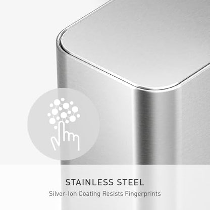 simplehuman Mini Step Can, 16L / 4.3 Gallon Trash Can for Home Offices, Hotel Rooms, Bedrooms, Liner Pocket®, Sleek Internal Hinge, 150,000-Step Pedal, Lid Shox® Silent Close, Brushed Stainless Steel - color: Brushed, size: 16L Step Can