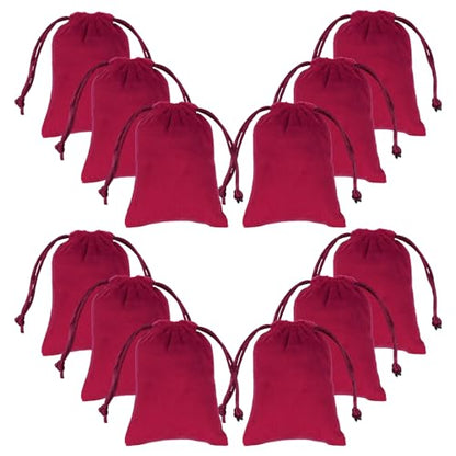 Tapleap 12Pcs Small Jewelry Bags, 2¾x 3½” Red Velvet Drawstring Pouch - color: Red, size: 2¾ x 3½in