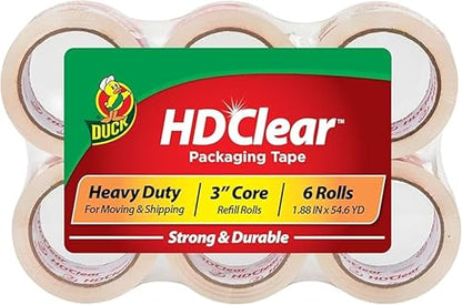 Duck HD Clear Heavy Duty Packing Tape Refill Rolls, 2 in Wide, 6 Rolls - size: 6 Rolls