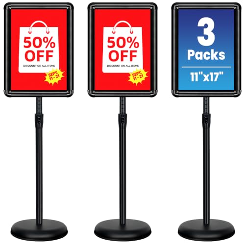 3Pack 11x17 Sign Holder Stand, Adjustable Floor Standing Sign Holder - color: Black, size: 11"x17"-3Pack