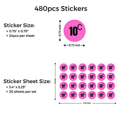 Mobiusea Creation 480pcs 10 Cent Price Stickers Price Tag Labels 3/4" - size: 10 Cents | 480 pcs