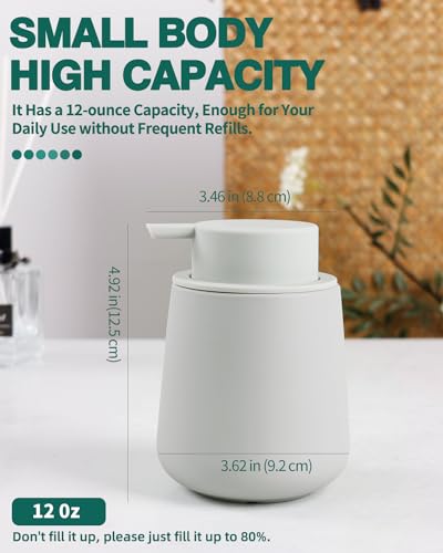 Bosilunlife 12Oz Ceramic Foam Soap Dispenser for Bathroom Kitchen Counter - color: Rubber Light Grey