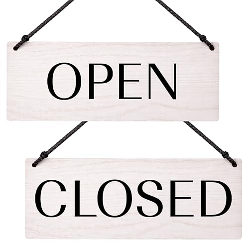 Open Closed Business Sign – Double Sided Real Ash Wood Hanging Open Sign for Storefront Door or Window - White Minimalist We Are Open Sign - 12 x 5 Inch