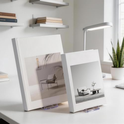 12 Pack Acrylic Book Stand, Adjustable Clear Display Easel for Magazine Comic Book CD Album Artwork Postcard Brochure, Home Office Desktop Organizer(4.2 x 4.3 x 2.35 Inch)