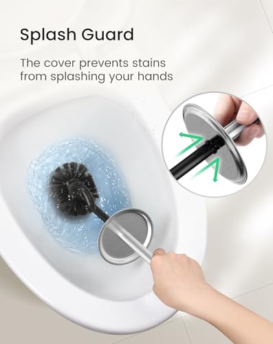 Cesun 304 Stainless Steel Toilet Brush & Holder Set, 2 Brush Heads, Silver - color: Silver