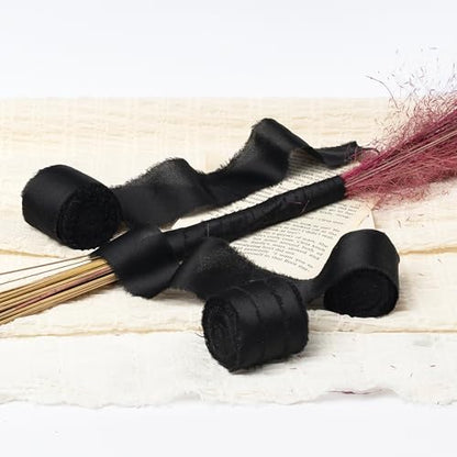 Keypan Black Frayed Satin Chiffon Ribbon, 1.5 Inches, 21 Yards - color: Black
