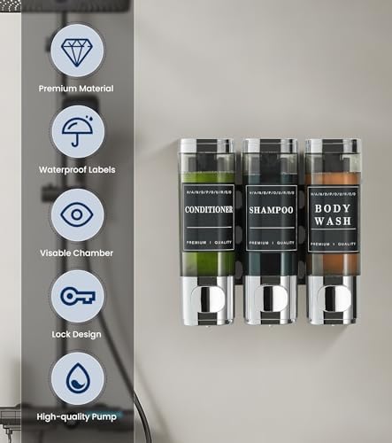 Shower Soap Dispenser Wall Mounted No Drill Shampoo Dispenser for Shower Wall Shampoo and Conditioner Dispenser Bathroom Hotel 3 * 350ml Chrome 1 - color: Chrome