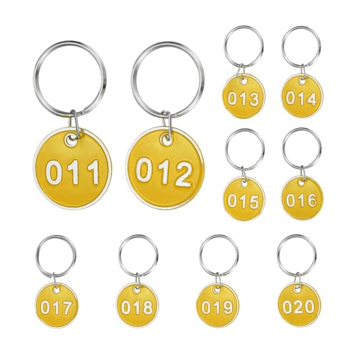 PATIKIL 10PCS Number Tags 11-20, Number Key Tags Aluminum Numbered Keychain Metal with Key Rings for Organizer Field Sales Hangers Clothes Labels ID, Yellow - color: Yellow